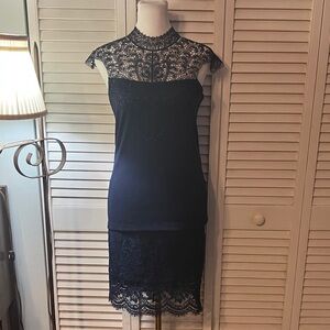 Morgan de Toi Navy Lace Midi skirt and top